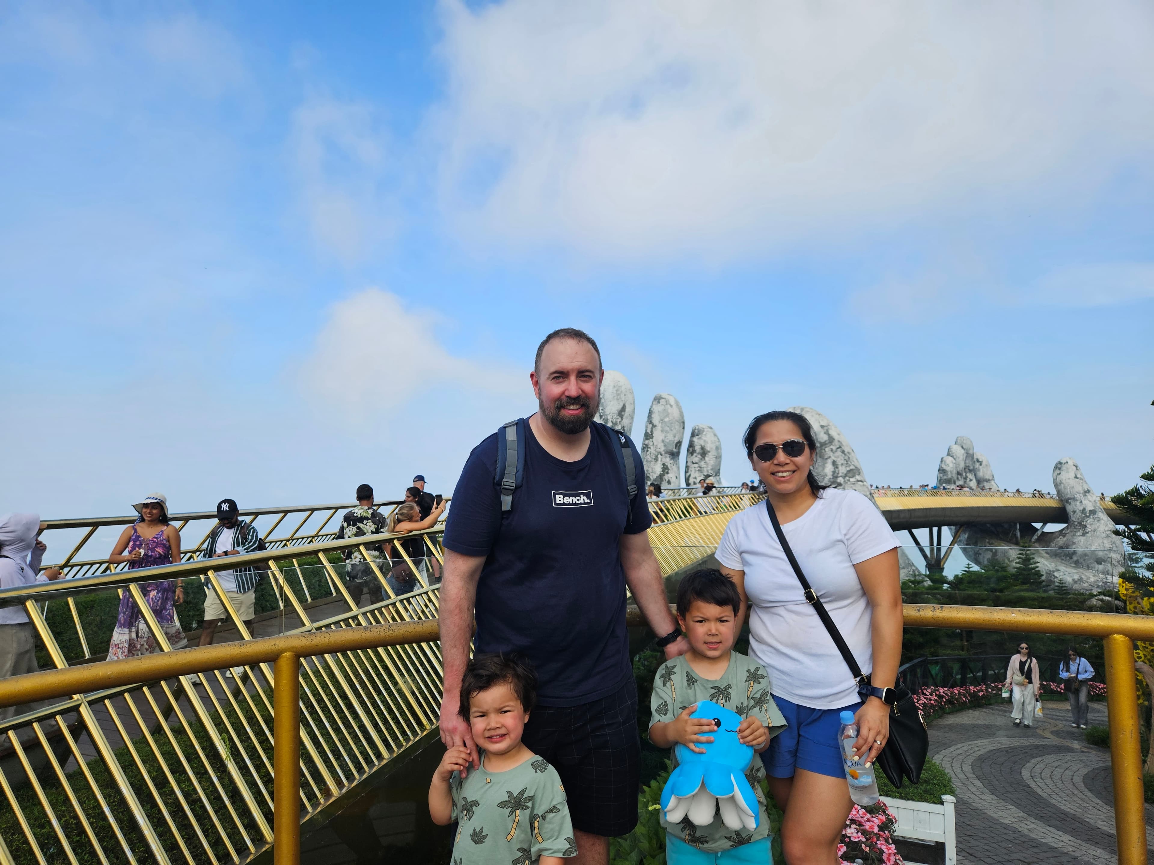 Wendy and family at the Golden Bridge, Vietnam